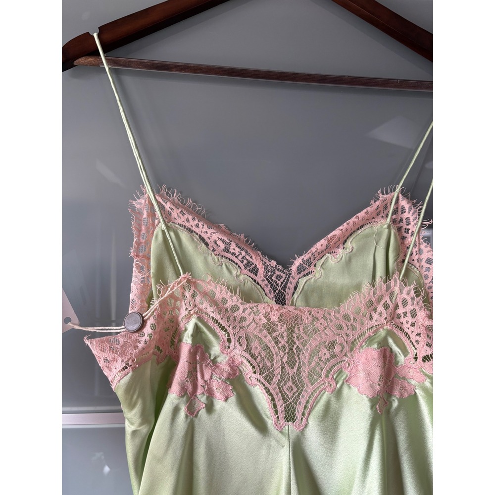 NWT* Alice + Olivia Kerr Midi Slip Dress Satin Green Pink Lace Fairy Romantic 10 - Picture 10 of 15